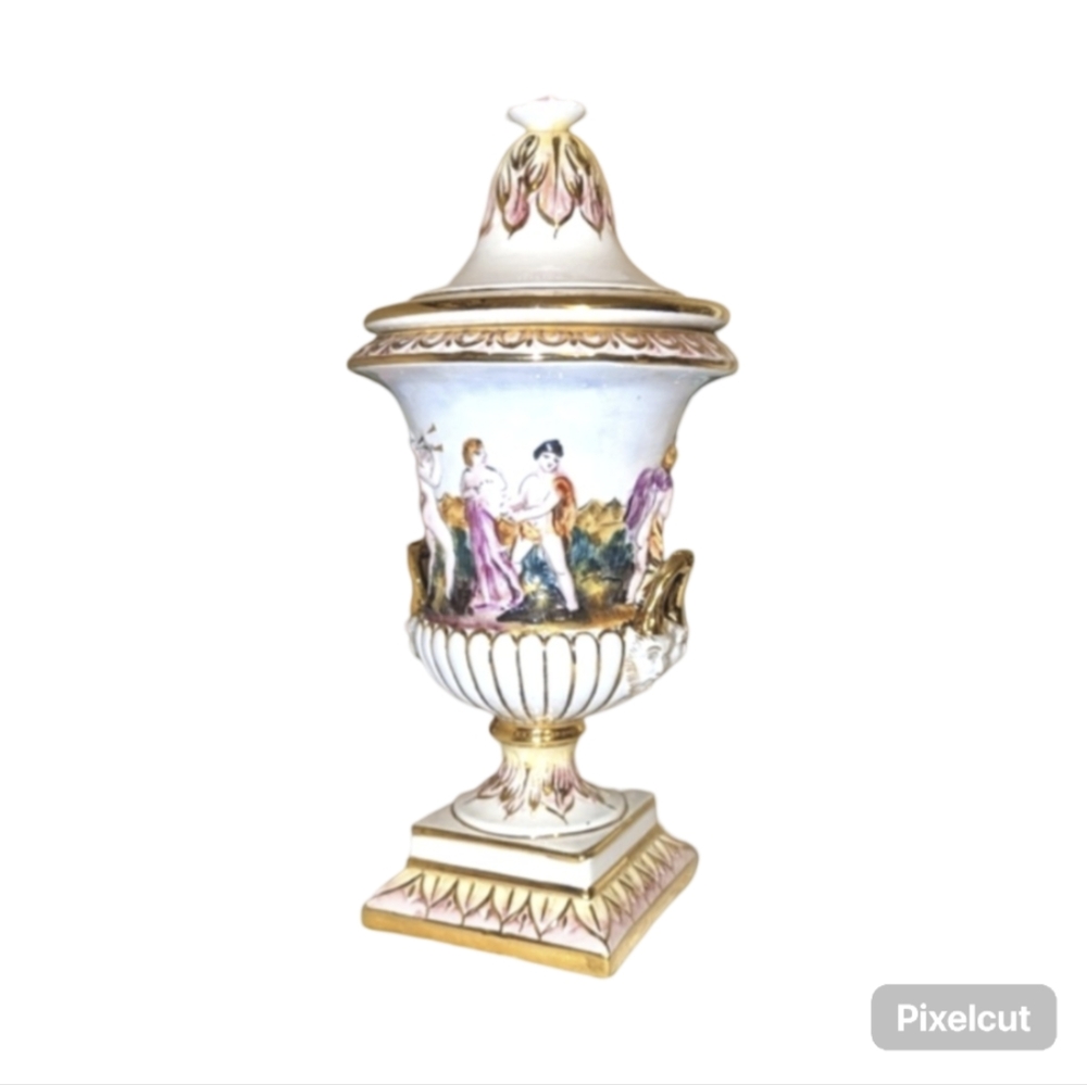 RARE Capodimonte Keramos Hand Painted Italian Porcelain Urn w/ Lid - Picture 2 of 13